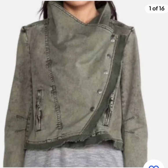 Free People Drape Collapsing Twill Moto Jacket In Olive Green size S - Picture 3 of 16